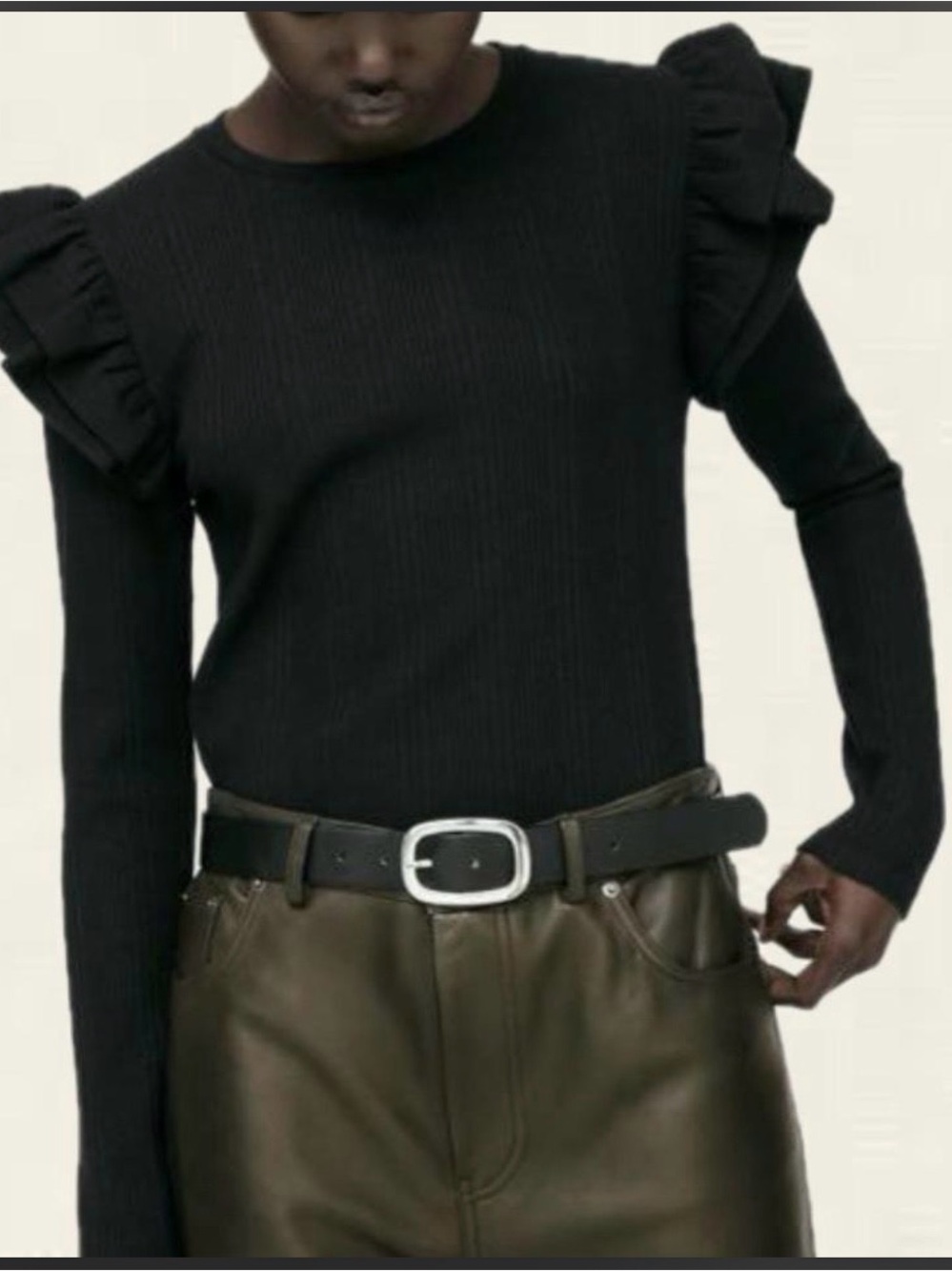 Zara Black Textured Knit Sweater with Crew Neck